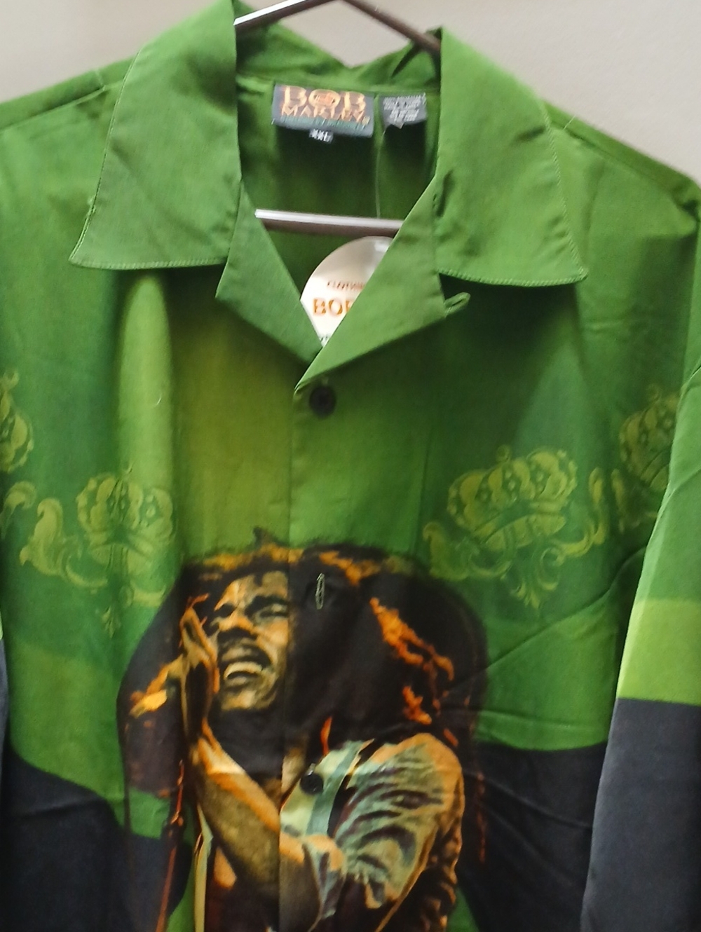 Bob Marley Green Graphic Camp Collar Button-Down Shirt